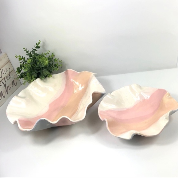 Handpainted WHITE and pink Decorative Bowls Raffled Large & Medium - Picture 2 of 16